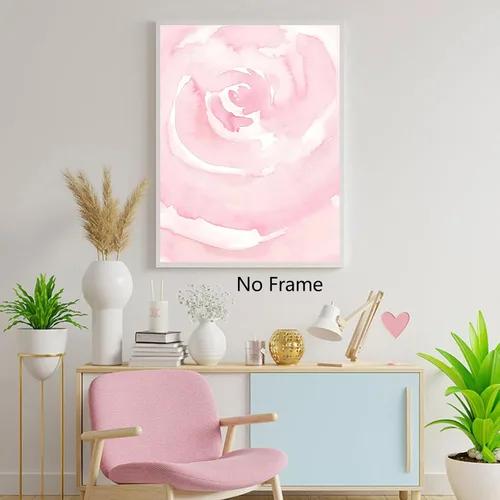 Vista 3 de ANTIANLIDO Arte de pared de flores rubor, impresiones abstractas de acuarela, rosa rosa, rosa claro, póster floral de rubor, pintura floral
