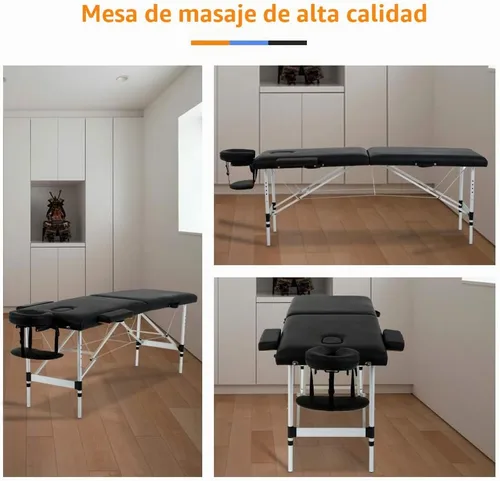 Vista 3 de Dkeli Mesa de masaje plegable de 73 pulgadas, cama de masaje portátil ajustable de 2 pliegues con patas de aluminio, base facial, funda de Negro