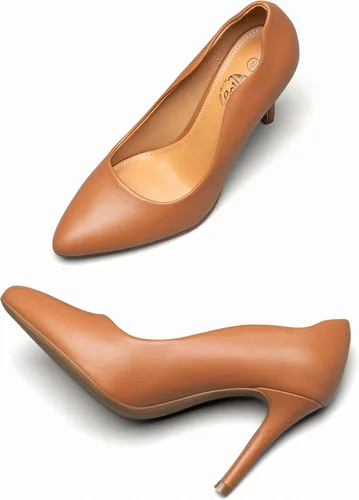 Vista 3 de Trary Zapatos de tacón alto de aguja para mujer, punta cerrada, clásica, sexy, de 3.5 pulgadas, para vestido de boda, trabajo, fiesta, zapatos