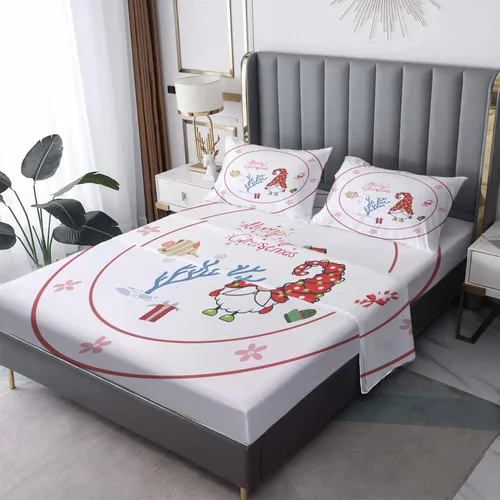 Vista 8 de Juego de sábanas de Navidad tamaño individual, sábanas de Papá Noel, microfibra suave, bolsillo profundo, sábanas y fundas de almohada estampadas