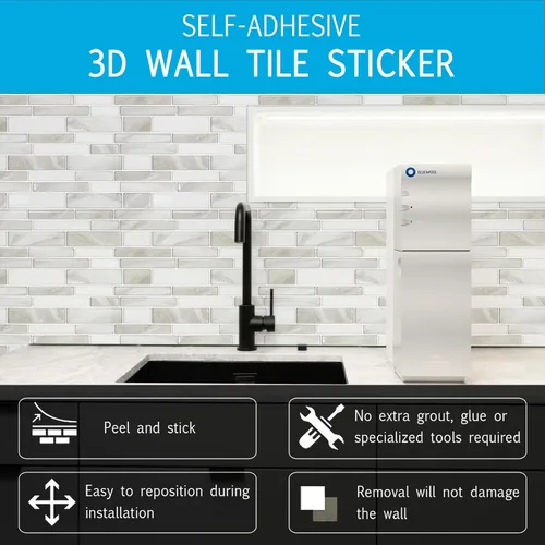 Vista 6 de Vamos Tile 10 azulejos autoadhesivos en lámina para loseta en muro, 12 x 12 pulgadas, diseño de color claro, para loseta en muro de cocina y baño