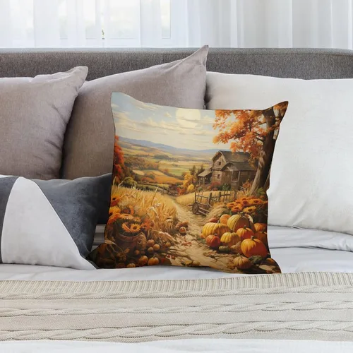 Vista 7 de Fundas de almohada decorativas cuadradas de terciopelo con diseño de paisaje, campo, otoño, otoño, 12 x 12 pulgadas, para Acción de Gracias