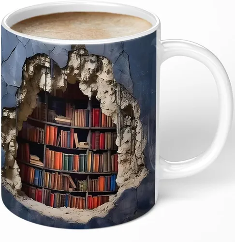 Vista 9 de Taza de café con diseño de biblioteca para amantes de los libros, regalos geniales para lectores, taza de cerámica única, apta para lavavajillas