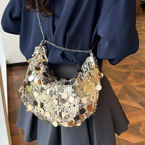 Vista 2 de Bolso de noche con lentejuelas brillantes para mujer, bandolera y bandolera para fiesta, graduación, boda