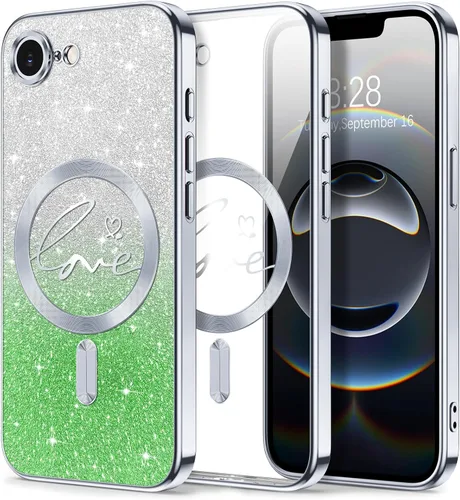 Vista 18 de Hython Funda para iPhone Air con purpurina, compatible con MagSafe Love Heart fundas magnéticas transparentes para teléfono para mujeres y niñas
