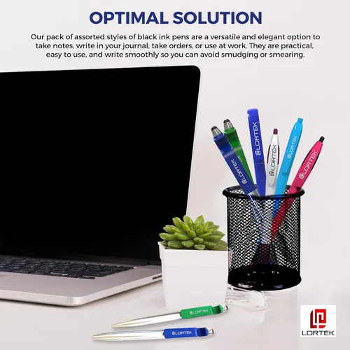 Vista 3 de Lortek - Paquete de 6 bolígrafos retráctiles para escribir – Punta media, tinta negra para tomar notas, diario, planificadores, escuela, trabajo
