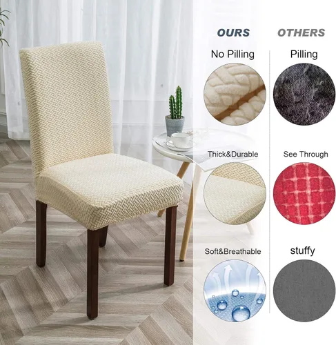 Vista 3 de Genina Fundas para sillas de comedor, fundas elásticas para sillas de comedor, fundas elásticas para sillas Parsons de la cocina (beige, 2 unidades)