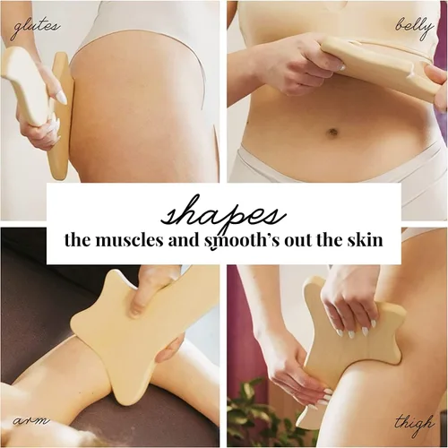 Vista 5 de tuuli Masaje anti celulitis conjunto masajeador rodillo con mango Gua Sha Maderotherapy madera