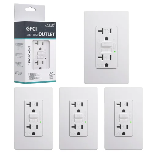 Vista 7 de BSEED - Salida GFCI de 20 amperios, enchufe eléctrico GFI de autoprueba con indicador LED, receptáculo GFCI resistente a la intemperie y Negro