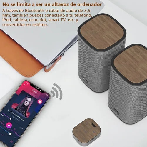 Vista 6 de KEiiD Altavoces Bluetooth para computadora con cápsula de control táctil inalámbrica para PC, portátil/escritorio, altavoces estéreo inalámbricos