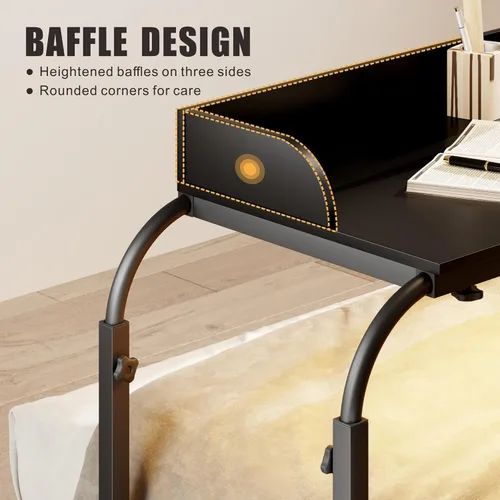 Vista 6 de HWB Mesa sobre cama con luces LED de sensor automático, mesa sobre cama con ruedas de altura ajustable con estación de carga, mesa auxiliar, mesa