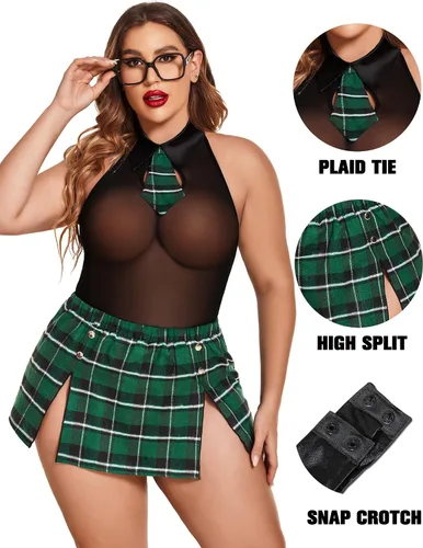 Vista 2 de Avidlove Lencería de colegiala de talla grande para mujer disfraces sexys de cosplay conjunto de lencería para juegos de rol traje L-4XL