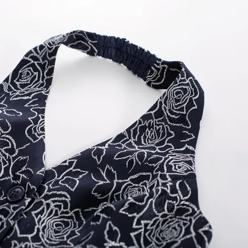Vista 2 de Belle Poque Chaleco vintage para mujer, cuello halter, con botones, chalecos elegantes