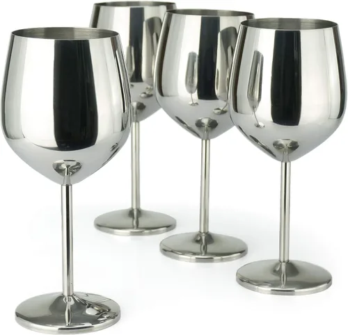 Vista 8 de PG Juego de copas de vino de acero inoxidable con tallo de cobre y oro rosa, 4 – 18.5 oz