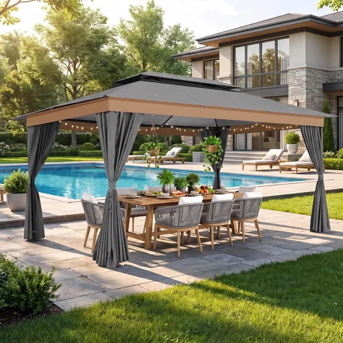 Vista 13 de COBIZI 10x15 Outdoor Patio Gazebo with Privacy Curtains, Khaki Caqui
