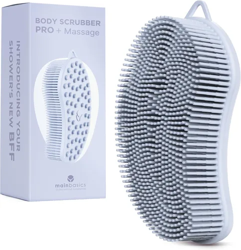 Vista 22 de MainBasics - Limpiador corporal de silicona de doble cara, negro, masaje Limpiador de ducha con nodos de masaje, alternativa de esponja