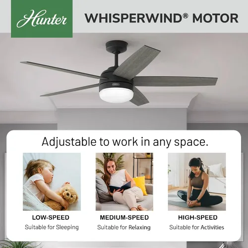 Vista 5 de Hunter Fan - Ventilador de techo interior negro mate de 60 pulgadas con luz LED y control remoto para dormitorio, sala de estar/sala familiar