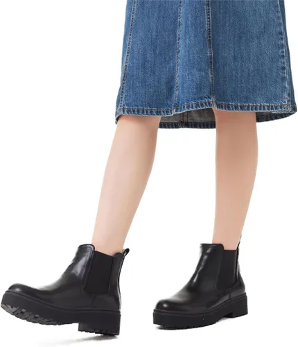 Vista 2 de HIKOWENLINN Botas Chelsea sin cordones con plataforma para mujer