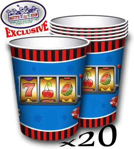 Vista 5 de Juego de suministros de fiesta temática de casino de lujo para 20 personas, incluye 20 platos grandes, 20 platos pequeños, 20 servilletas, 20 tazas