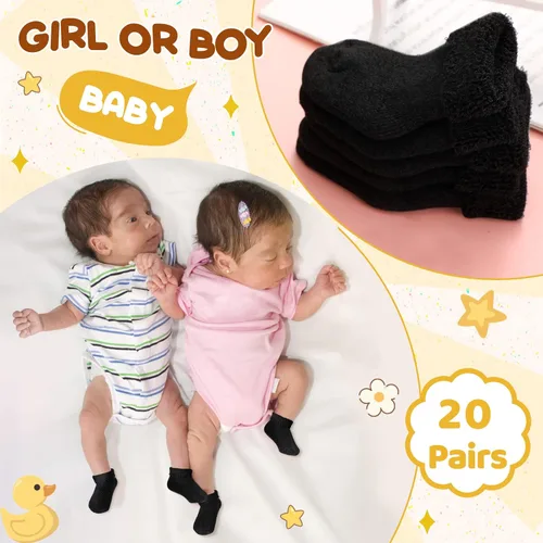 Vista 4 de Janmercy 20 pares de calcetines prematuros para niñas y niños, calcetines prematuros para recién nacidos, calcetines prematuros para bebés