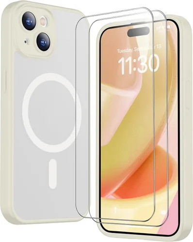 Vista 200 de SPIDERCASE Funda magnética translúcida diseñada para iPhone 11, con 2 protectores de pantalla de vidrio templado, antihuellas, para iPhone 11 de 6.1