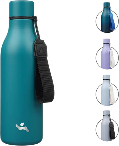 Vista 45 de Konokyo Botella de agua aislada con correa, botella de agua de acero inoxidable de 18 onzas de doble pared con aislamiento al vacío, frasco de Verde