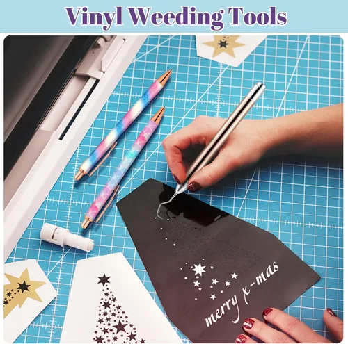 Vista 7 de Therwen Kit de 10 herramientas de deshierbe para vinilo, incluye 1 herramienta de deshierbe LED con luz para vinilo con 5 cabezales de bolígrafo