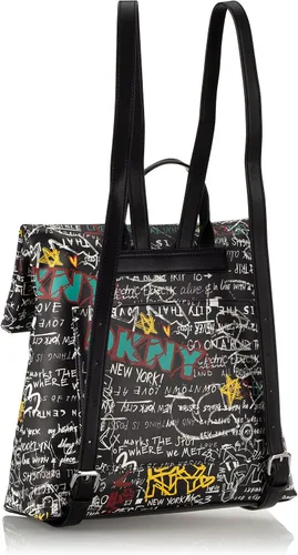 Vista 4 de DKNY Mochila de moda multiusos para mujer, Grafiti negro icónico Tilly