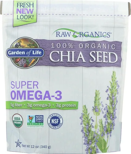Vista 3 de Garden of Life Raw Organics Semillas de chía 100% orgánicas para batidos y pudín, alimentos de semillas enteras con superalimento Omega 3, 28