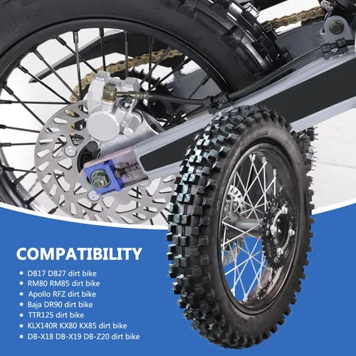 Vista 2 de 3.00-14 90/100-14 Llanta trasera y 2.75x17 70/100-17 Llanta delantera Dirt Bike con rodamiento de 15 mm para 110cc 125cc 140cc 150cc 160cc TTR125