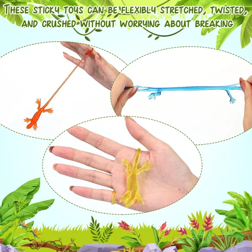 Vista 3 de Liliful 60 juguetes de lagartos pegajosos elásticos de goma Gecko, juguete elástico de Navidad, regalo de cumpleaños, recuerdo de fiesta para niños