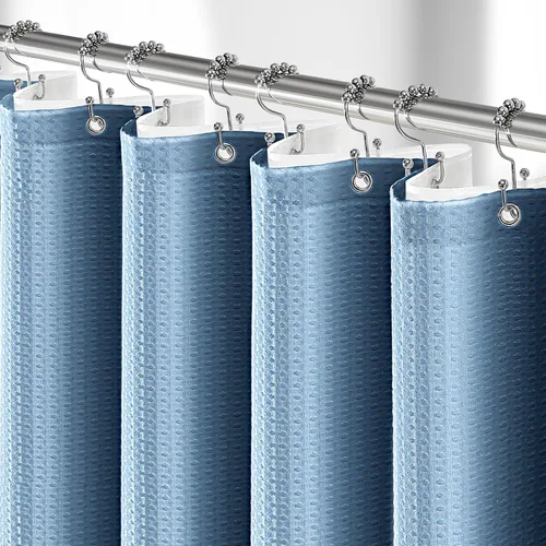 Vista 22 de 3 in 1 Waffle Shower Curtain Set with PEVA Liner 72Wx72H Navy Blue Azul marino