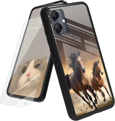 Vista 108 de Funda para Samsung Galaxy A12 5G con protector de pantalla, parte trasera de vidrio templado + TPU de silicona suave que absorbe los golpes