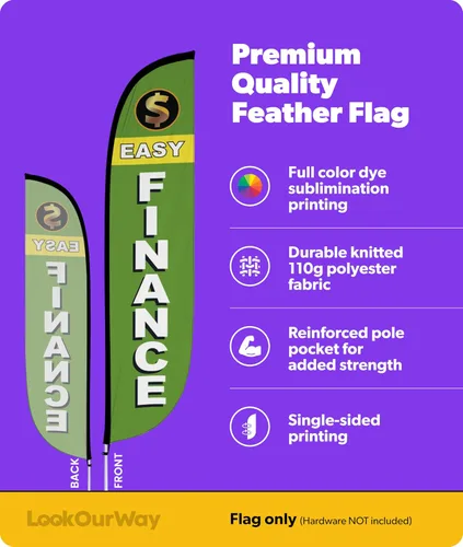 Vista 2 de LookOurWay Bandera de plumas – Banderas publicitarias de 12 pies de alto para promoción de negocios y eventos al aire libre – Bandera Swooper Only
