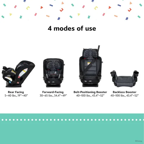 Vista 3 de Disney Baby EverSlim - Asiento convertible 4 en 1 para automóvil, diseño vintage de Mickey Mouse