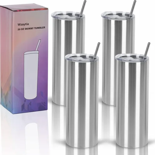 Vista 27 de Paquete de 4 vasos delgados de 20 onzas, juego de vasos delgados de acero inoxidable en caja de regalo individual, 20 onzas de capacidad, vaso