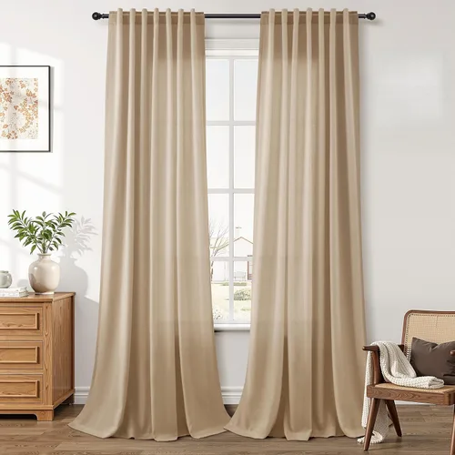 Vista 54 de Aersas Aqua Green Linen Curtains 84 Inches Long 2 Panels Set Back Tab Rod Pocket Living Room Curtain Farmhouse Rustic Light Filtering Hook Drapes