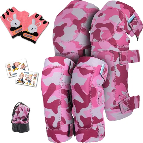 Vista 10 de Rodilleras y coderas para niños de estilo suave con guantes de bicicleta, equipo flexible resistente a los impactos para edades de 2 a 11 años