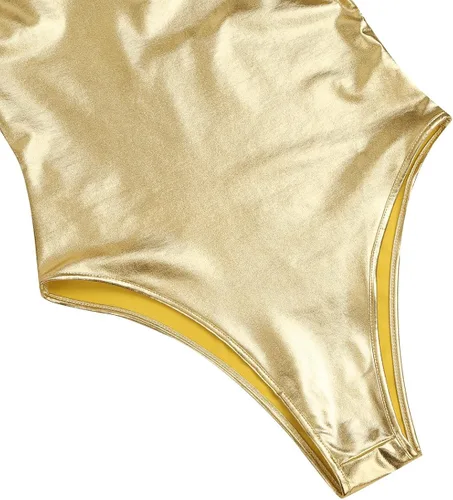 Vista 7 de dPois Tangas de cuero metálico brillante con correa de espalda descubierta para mujer, body monokini