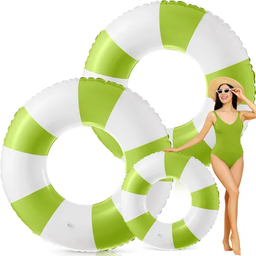 Vista 29 de Foilswirl Flotadores inflables jumbo de 47.24 pulgadas para piscina, anillos de piscina a rayas azules y blancas, tubo inflable para mujeres