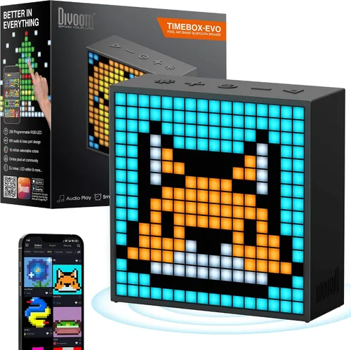Vista 9 de Divoom TimeBox Evo - Pixel Art Bluetooth Speaker with 16x16 LED Display APP Control - Cool Animation Frame & Gaming Room Setup & Bedside Alarm