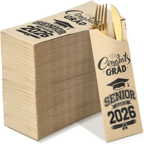 Vista 16 de Ireer 100 bolsas de papel para cubiertos de papel, fundas para utensilios de cocina para fiesta de graduación, decoración de mesa de centro de mesa
