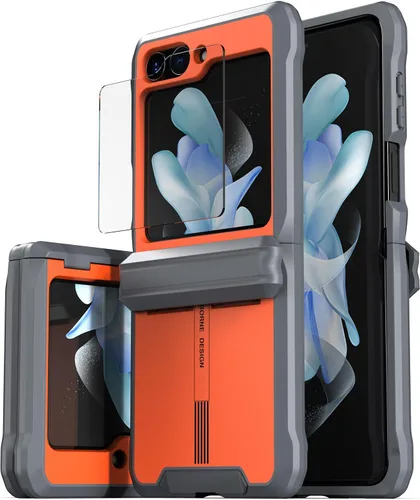 Vista 8 de CaseBorne V - Funda compatible con Samsung Galaxy Z Flip 5, funda protectora resistente con bisagra semiautomática y protector de pantalla de vidrio
