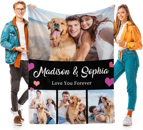 Vista 19 de D-Story Mantas personalizadas con fotos, regalos personalizados para parejas, regalos de aniversario y cumpleaños para esposa, marido, novia, novio