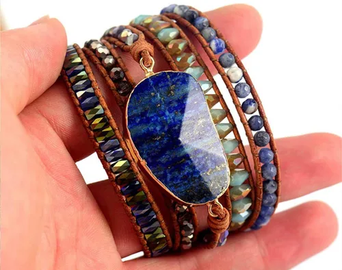Vista 105 de ZOSOJONA - Pulseras bohemias hechas a mano de piedra natural, que dan vuelta, con cuentas de cristal de turquesa