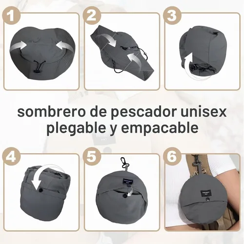 Vista 4 de Packable Bucket Hat for Women Waterproof UV Protection Sun Hat Gris profundo