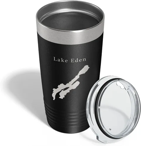 Vista 4 de Lake Eden Map Tumbler Travel Mug Insulated Laser Engraved Coffee Cup Vermont 20 oz Black