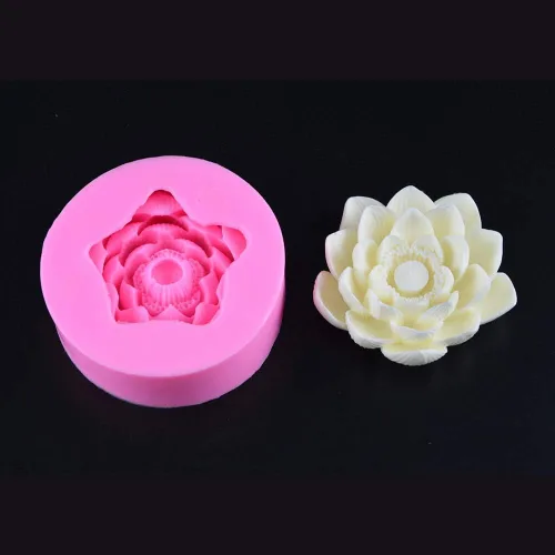 Vista 2 de Molde de jabón de silicona en forma de flor de loto 3D, molde de cera para hacer velas, molde de resina epoxi DIY