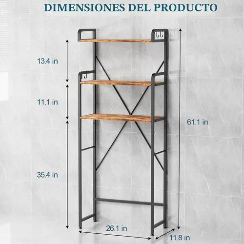 Vista 2 de Gabinete de almacenamiento sobre el inodoro, estante de baño independiente Marrón