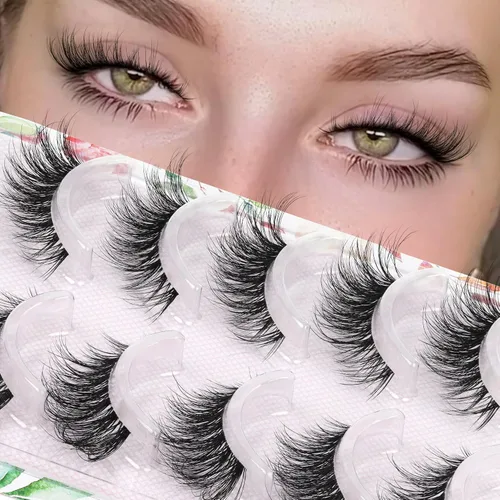 Vista 17 de Veleasha Pestañas postizas de manga puntiagudas, 100% hechas a mano, aspecto natural, pestañas postizas ligeras con banda transparente suave
